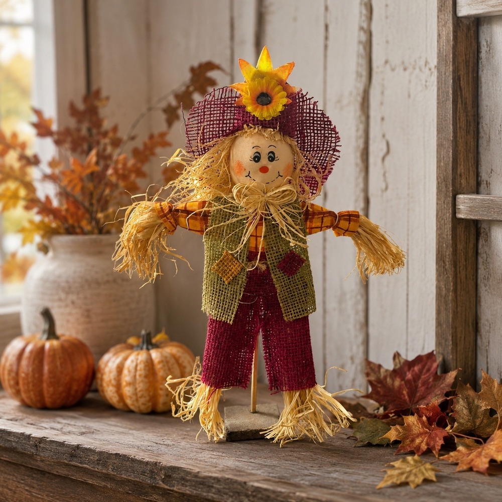 Handmade Vintage Scarecrow Figurine 11.5" Vintage Style Primitive Fall Decor